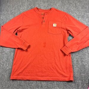 CARHARTT Men’s Orange 1/4 Button Long Sleeve Original Fit Shirt size: Small